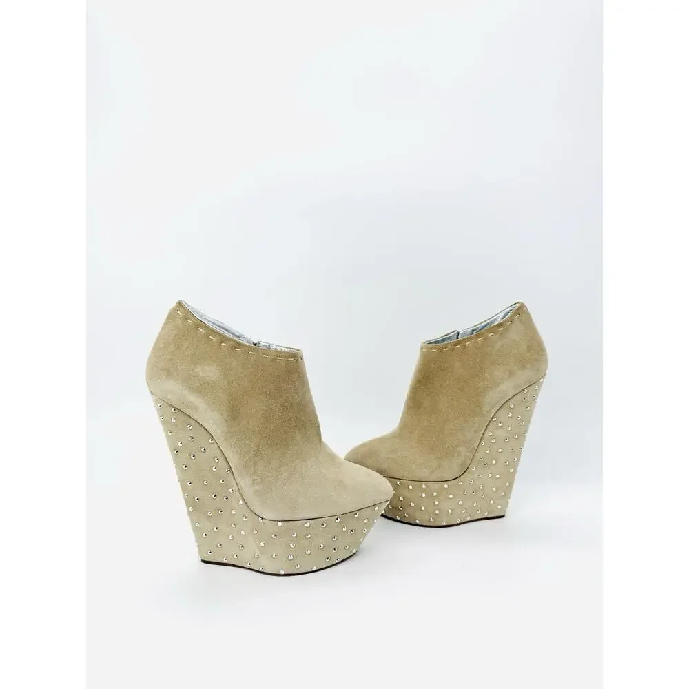 Giuseppe Zanotti Studded Platform Bootie Ankle Boots EU 39.5 US 9.5 Beige Suede
